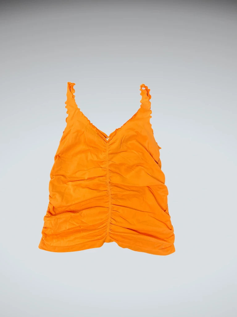 detail view, Last Tango Orange Ruched Vintage Camisole, vintage Y2K second hand piece