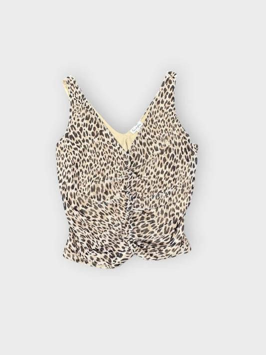 front view, Love Five Beige Leopard Ruched Top, vintage Y2K second hand piece