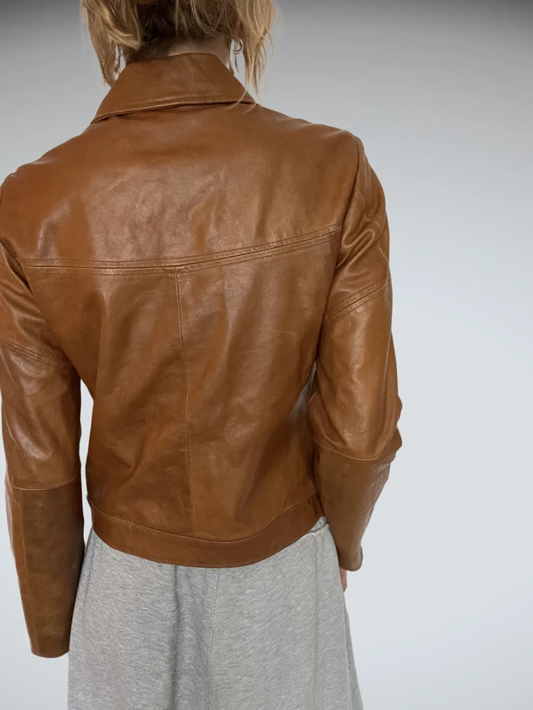 back view, Kartika Brown Faux Leather Jacket, vintage Y2K second hand piece