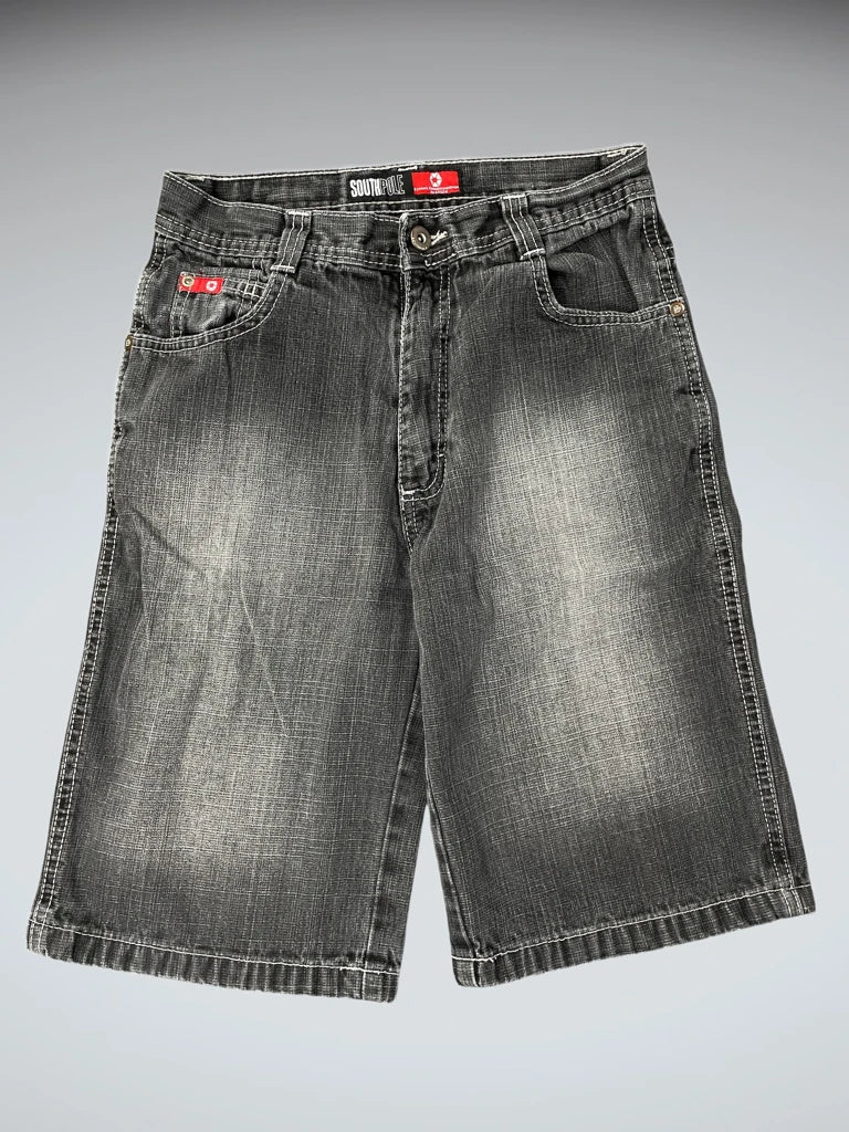 front view, South Pole Grey Washed Vintage 3/4 Denim Shorts, vintage Y2K second hand piece