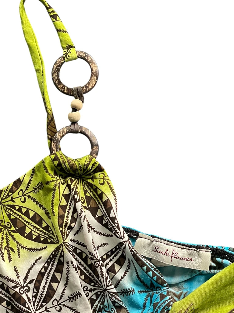 detail view, Gitana Marie Grey asymmetric fairy style top with flower appliqué, vintage Y2K second hand piece, image 5