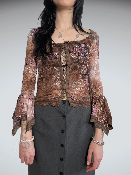 front view, Nana Baila wits by long sleeve corset, vintage Y2K second hand piece