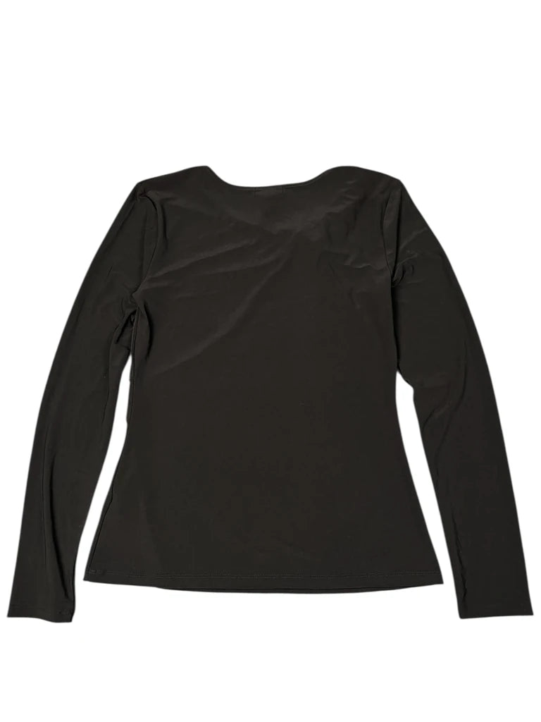 detail view, Halogen Minimal Knot-Front Long Sleeve Top in Black, vintage Y2K second hand piece, image 4