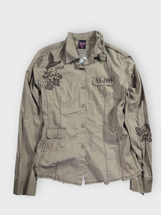 front view, Widad Authentic Distressed Utility Army Shirt, vintage Y2K second hand piece