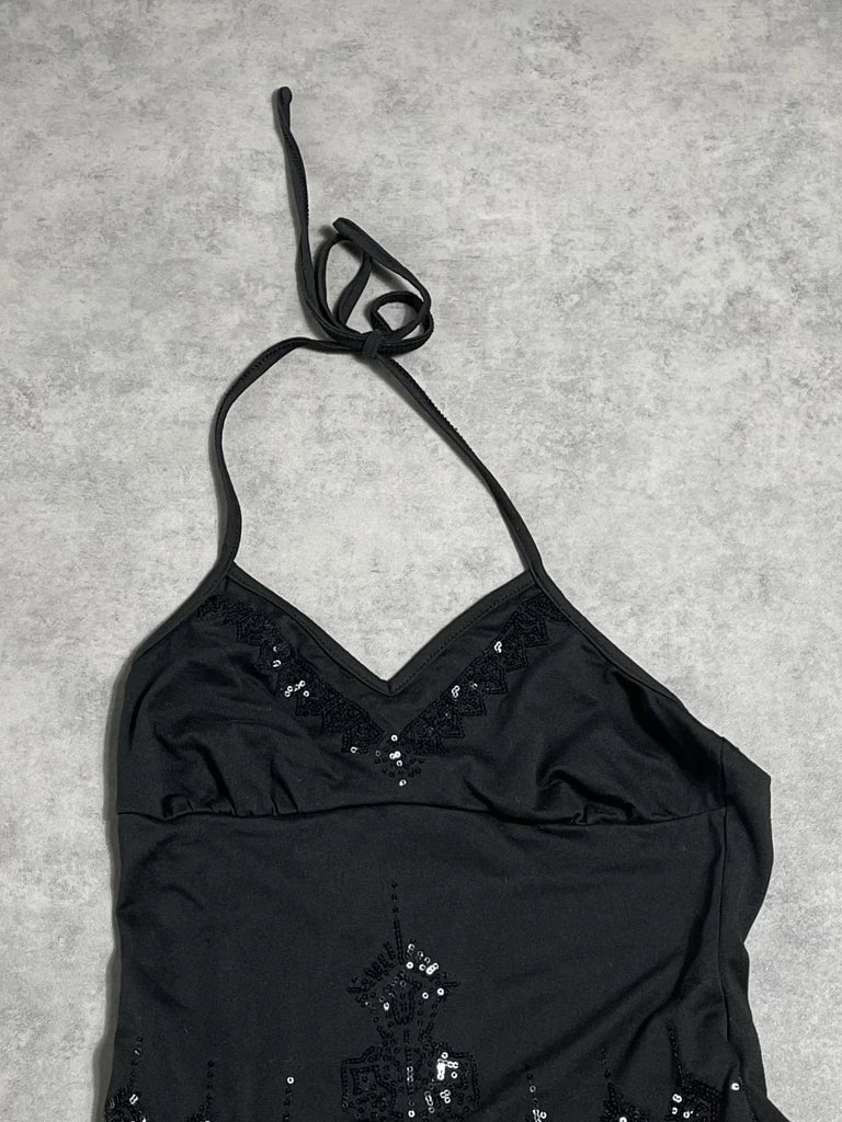 detail view, ROMWE top with paillettes, vintage Y2K second hand piece, image 4