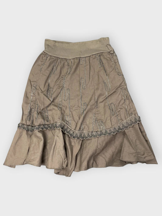 front view, Earthtone Rope Detail Boho Skirt, vintage Y2K second hand piece