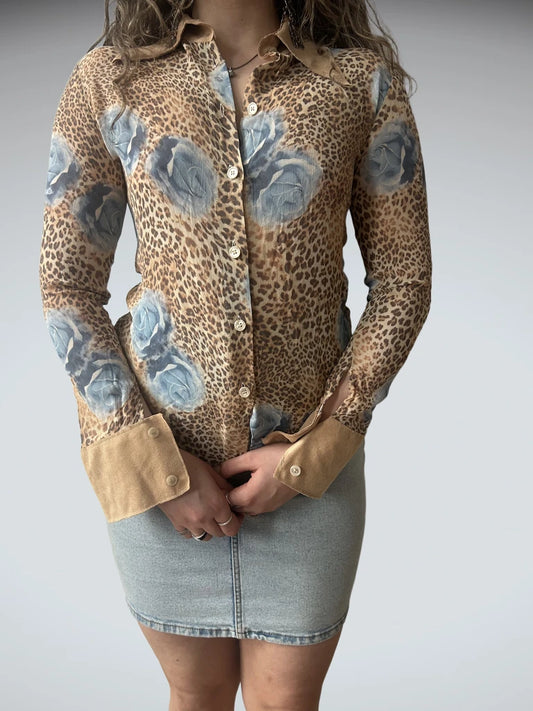 front view, Mixer Leopard Button-Up, vintage Y2K second hand piece