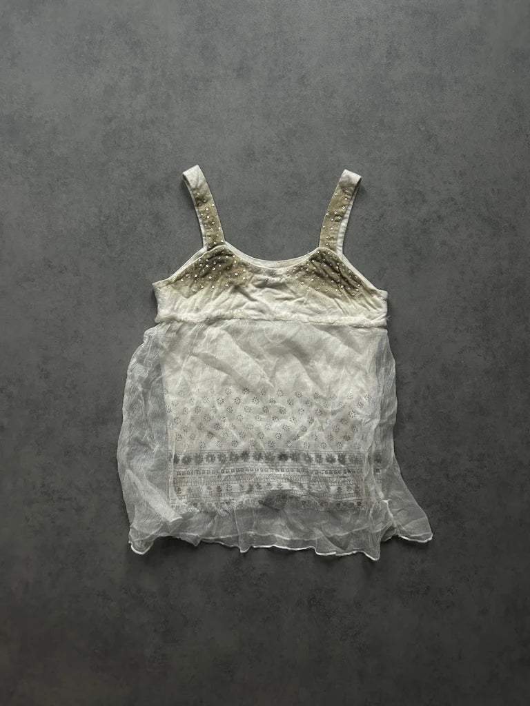 detail view, Guess White straps top, vintage Y2K second hand piece, image 5