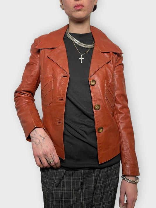 front view, Carim Red Leather Jacket, vintage Y2K second hand piece