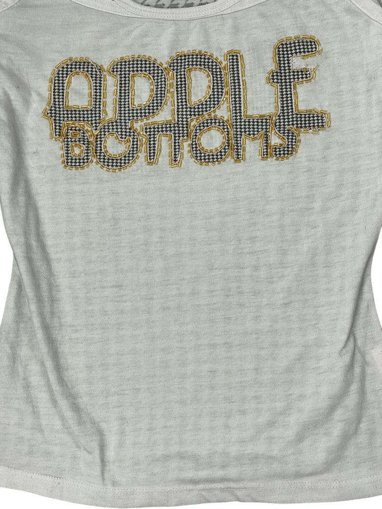 detail view, White Apple Bottoms Rhinestone Logo Top, vintage Y2K second hand piece, image 6