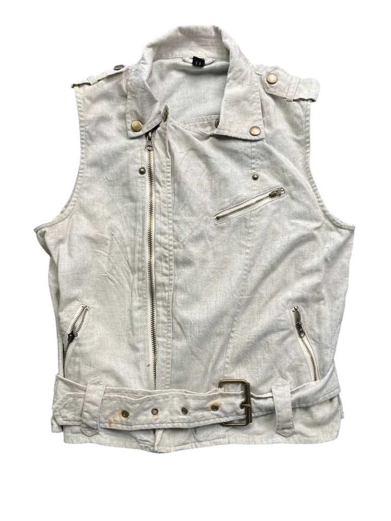 detail view, Beige Button Vest Jacket, vintage Y2K second hand piece, image 4