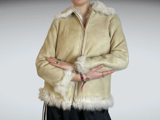 front view, Leather Jacket with Faux Fur, vintage Y2K second hand piece
