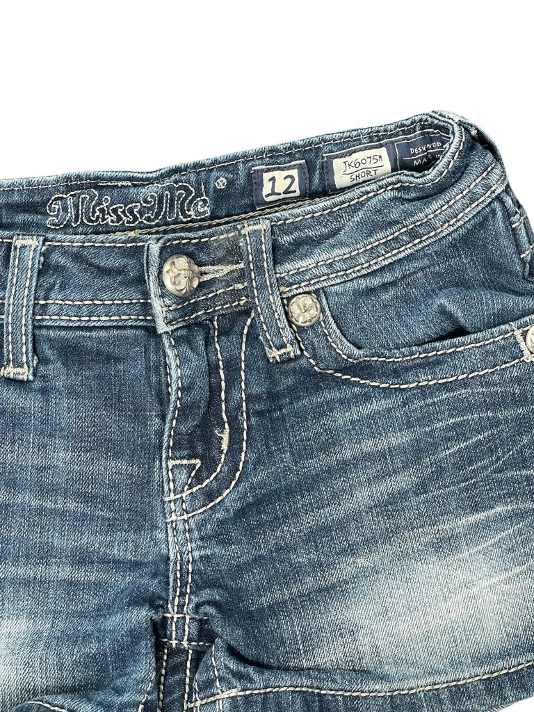 detail view, Miss Me Distressed Embellished Denim Hotpants, vintage Y2K second hand piece