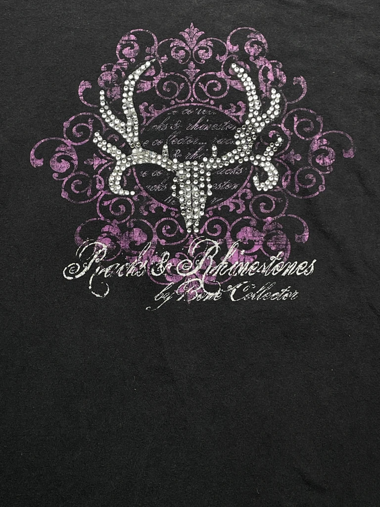 detail view, Black Y2K Deer Graphic Tee, vintage Y2K second hand piece, image 6