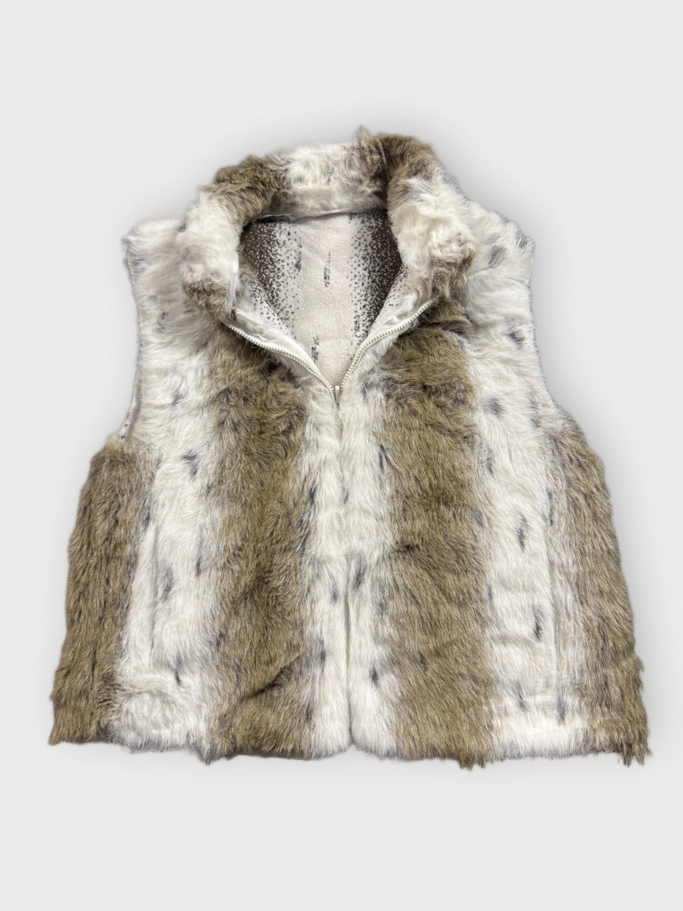 back view, Vintage White Brown Faux Fur Vest Women, vintage Y2K second hand piece