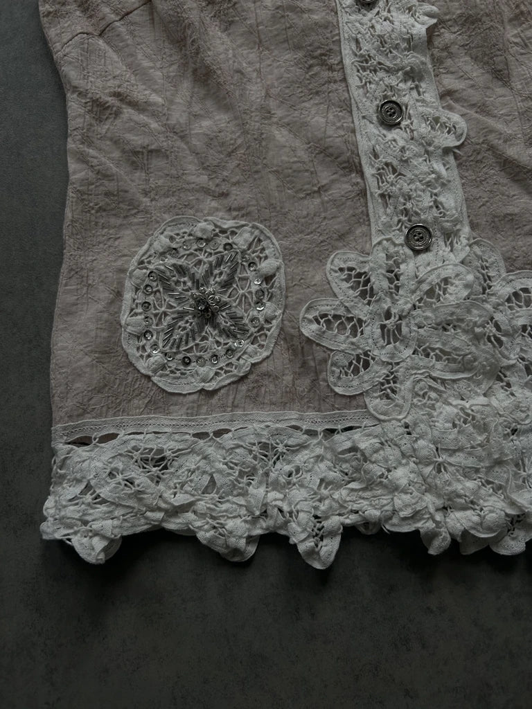 detail view, Repeat Baby Pink Button-Up, vintage Y2K second hand piece, image 4