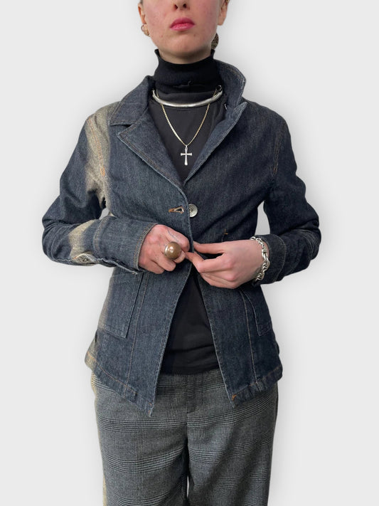 front view, Jeans Jacket with Skull Rhinestones, vintage Y2K second hand piece