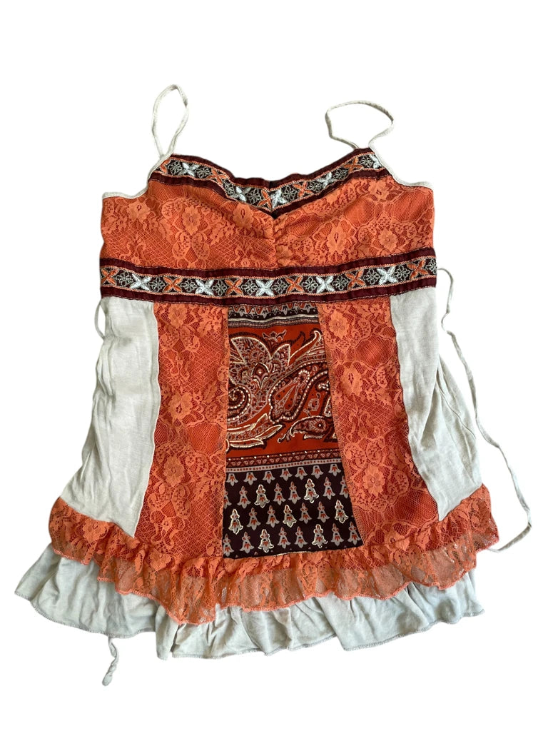 detail view, Daytrip nomadic heat – boho paisley slip, vintage Y2K second hand piece