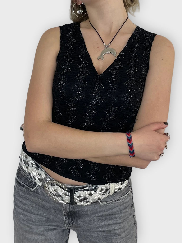 front view, AB Studio Glitter Top, vintage Y2K second hand piece