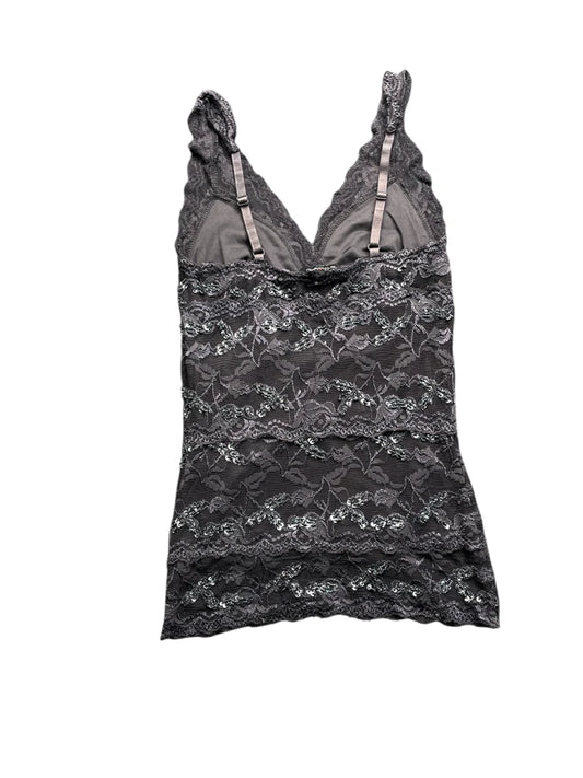 back view, Le Chateu Dark Purple Lace Floral Top, vintage Y2K second hand piece