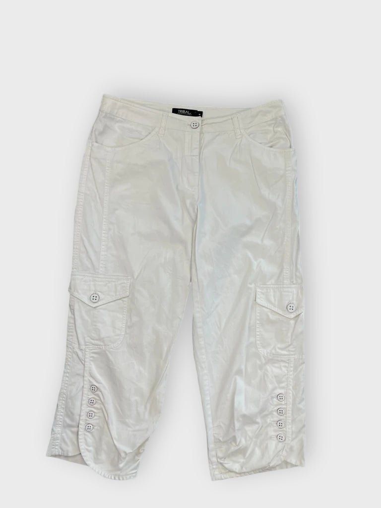 front view, Tribal White Buttoned Cargo Pants, vintage Y2K second hand piece