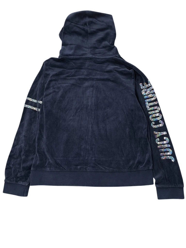 Navy Blue Juicy Couture Hoodie with Rhinestone Sleeve Detail (L)