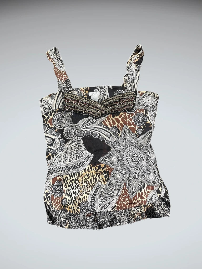 detail view, Cache paisley animal mix cami, vintage Y2K second hand piece