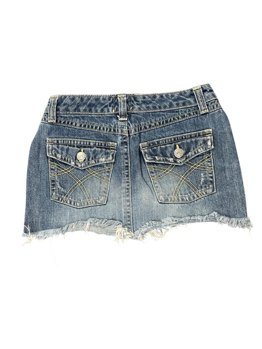 back view, Aéropostale Aeropostale Distressed Blue Vintage Denim Skirt, vintage Y2K second hand piece