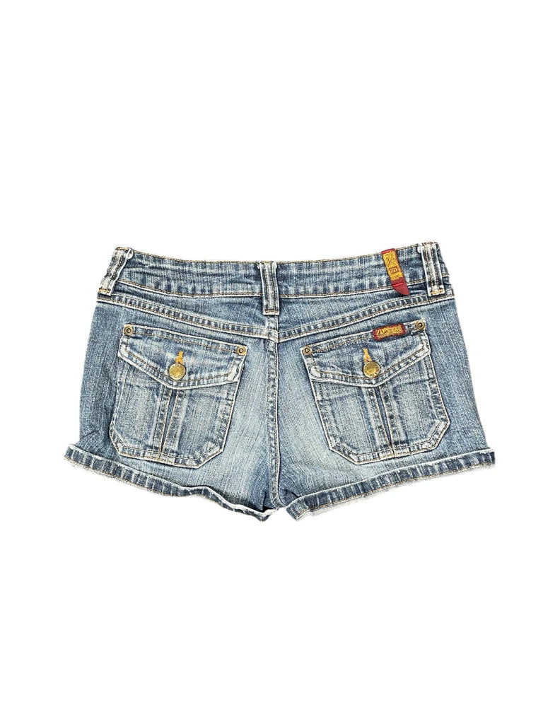detail view, ZD Light Wash Raw Hem Denim Hotpants, vintage Y2K second hand piece, image 4