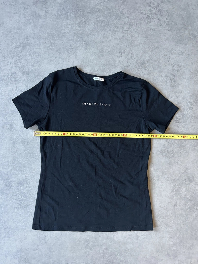 detail view, Motivi Y2K Black Simple Tee, vintage Y2K second hand piece, image 10