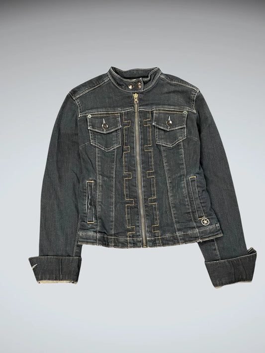 front view, Converse Dark Wash Moto Denim Jacket, vintage Y2K second hand piece