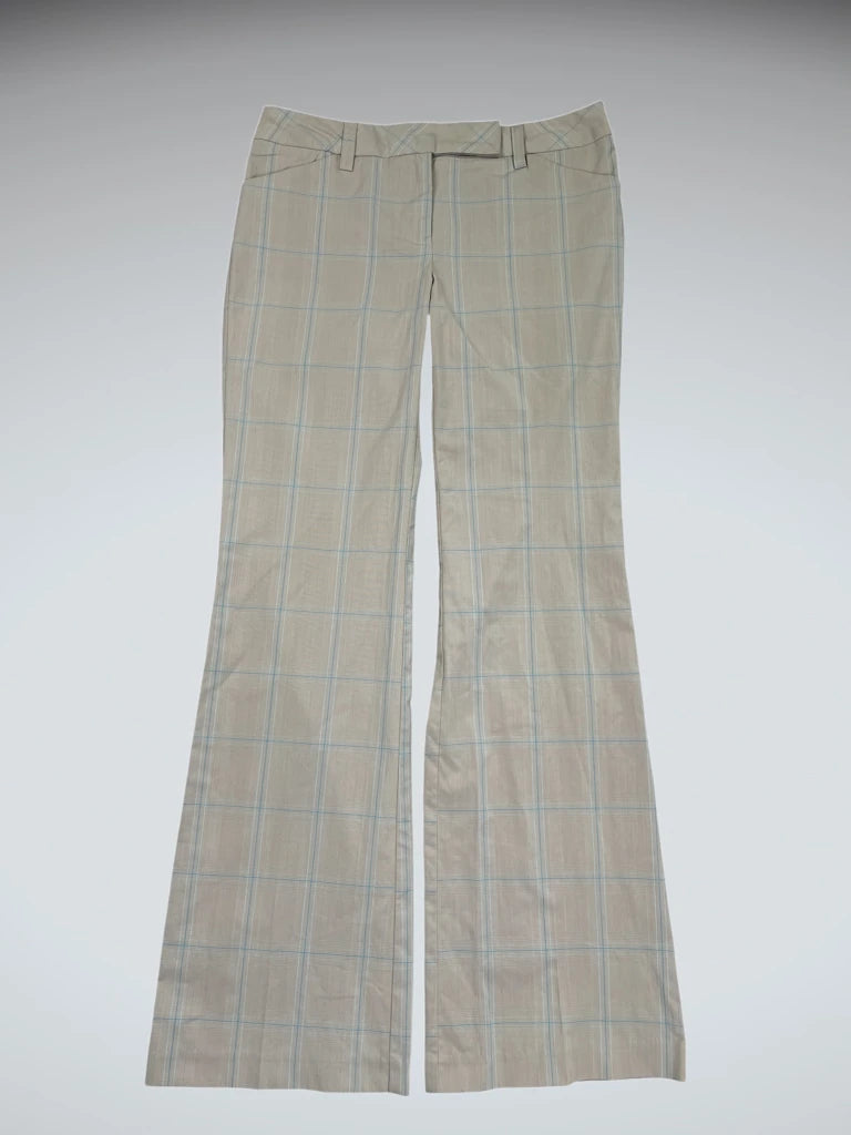 front view, Star City Beige Checkered Flared Suit Pants, vintage Y2K second hand piece