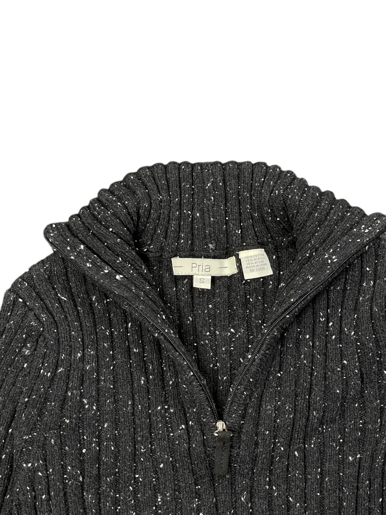 detail view, Pria Black Half-Zip Ribbed Knit Sweater, vintage Y2K second hand piece