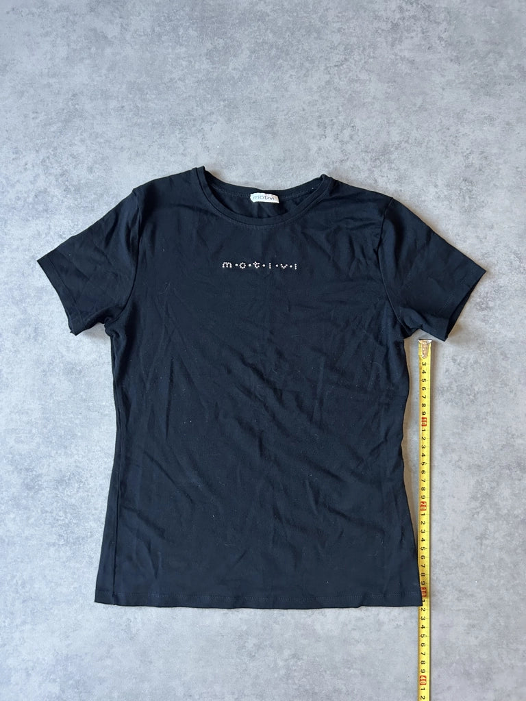 detail view, Motivi Y2K Black Simple Tee, vintage Y2K second hand piece, image 9