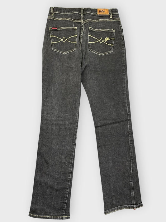 back view, Fubu Black Straight-Leg Jeans with Minimalist Detailing, vintage Y2K second hand piece