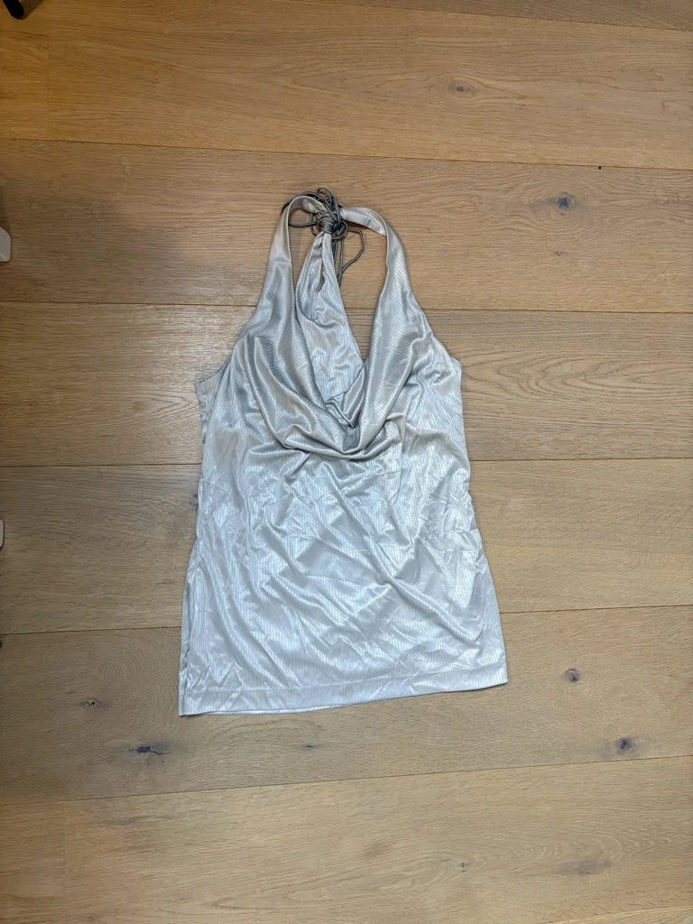 detail view, Miss Sixty Y2K Silver Halter Top, vintage Y2K second hand piece, image 6