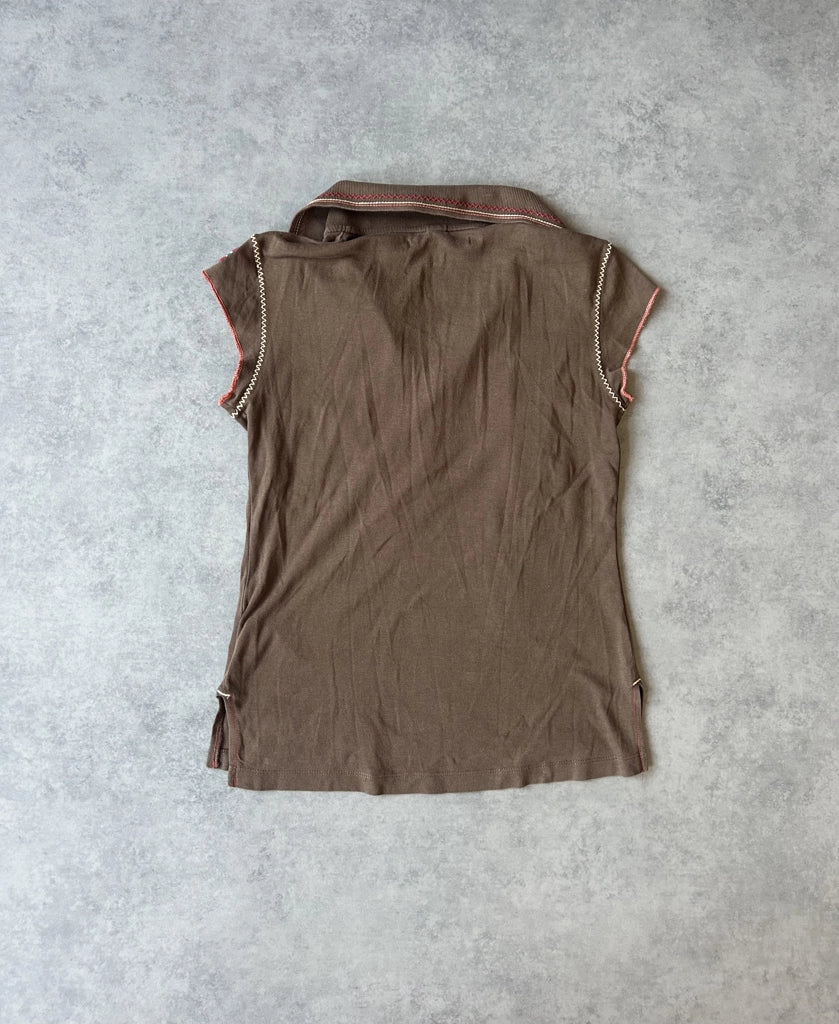 detail view, Napapuri Y2K Brown Collared Top, vintage Y2K second hand piece, image 7