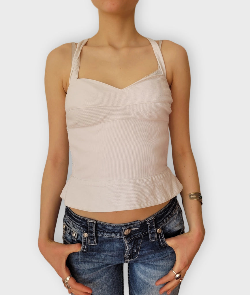 front view, Missoni Donna White Structured Corset Peplum Top, vintage Y2K second hand piece