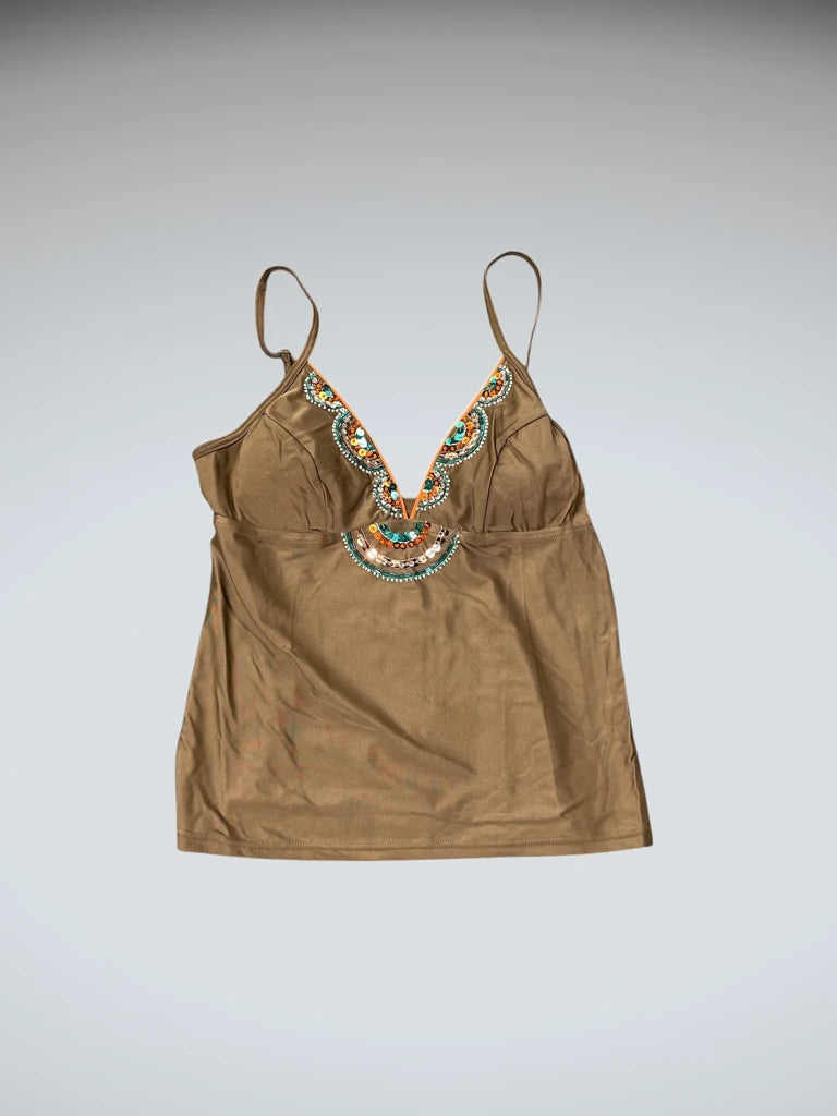 front view, The Collection Brown Embellished Bikini Top, vintage Y2K second hand piece