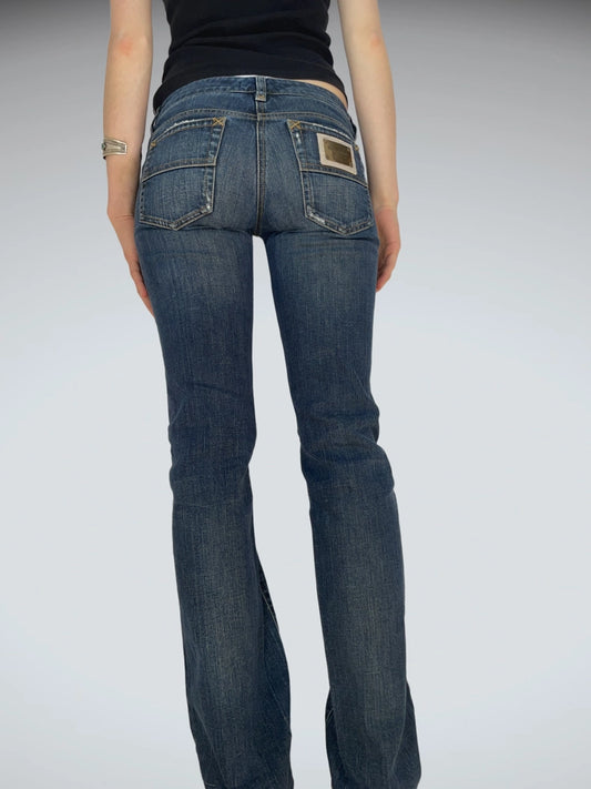 back view, Dolce & Gabbana Y2K Zip Detail D&G Low Rise Jeans, vintage Y2K second hand piece