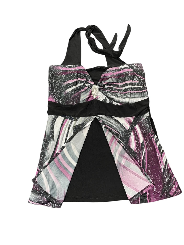 detail view, Black Purple Pattern Halterneck Top, vintage Y2K second hand piece, image 5