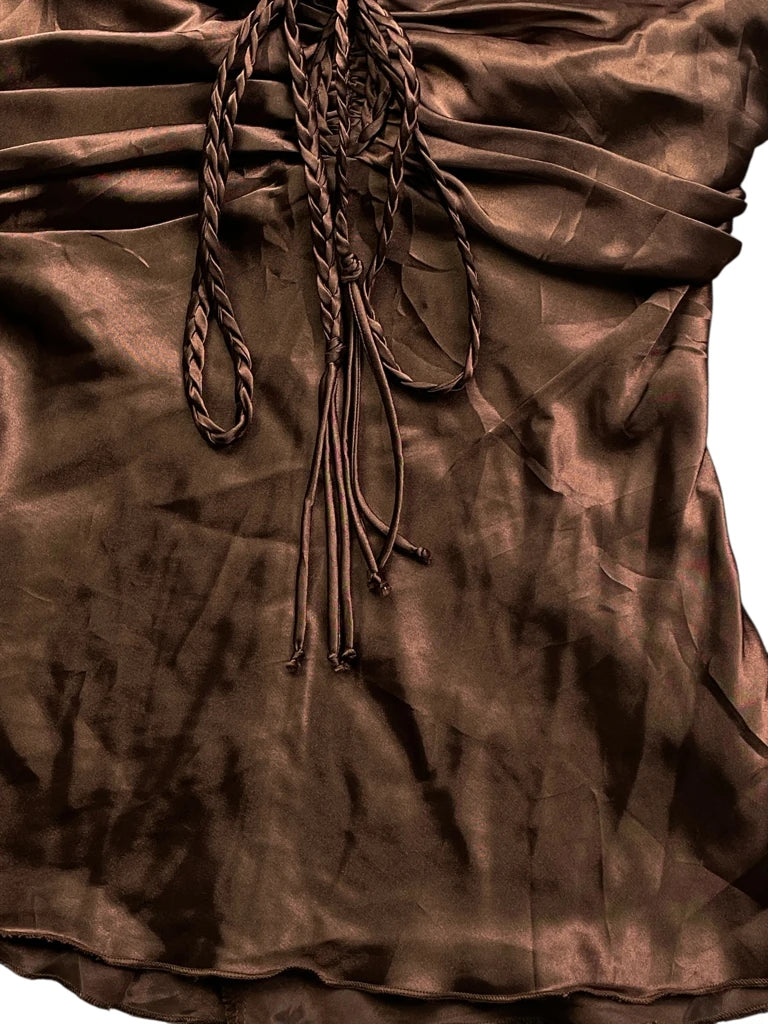 detail view, Brown Satin Halter Bustier Top, vintage Y2K second hand piece, image 6