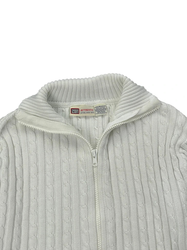 detail view, Faded Glory White Cable Knit Zip-Up Sweater, vintage Y2K second hand piece