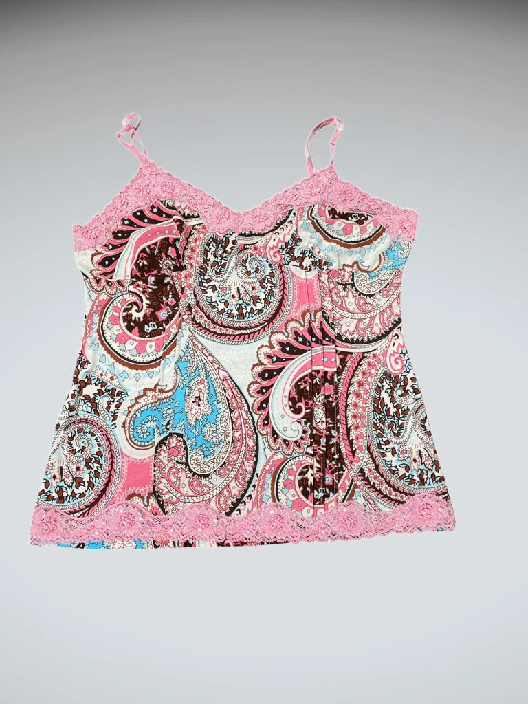 front view, No boundaries Candy Paisley Cami, vintage Y2K second hand piece