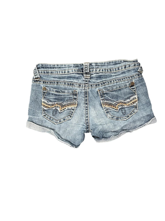 back view, Truce Vintage Blue Denim Hotpants, vintage Y2K second hand piece