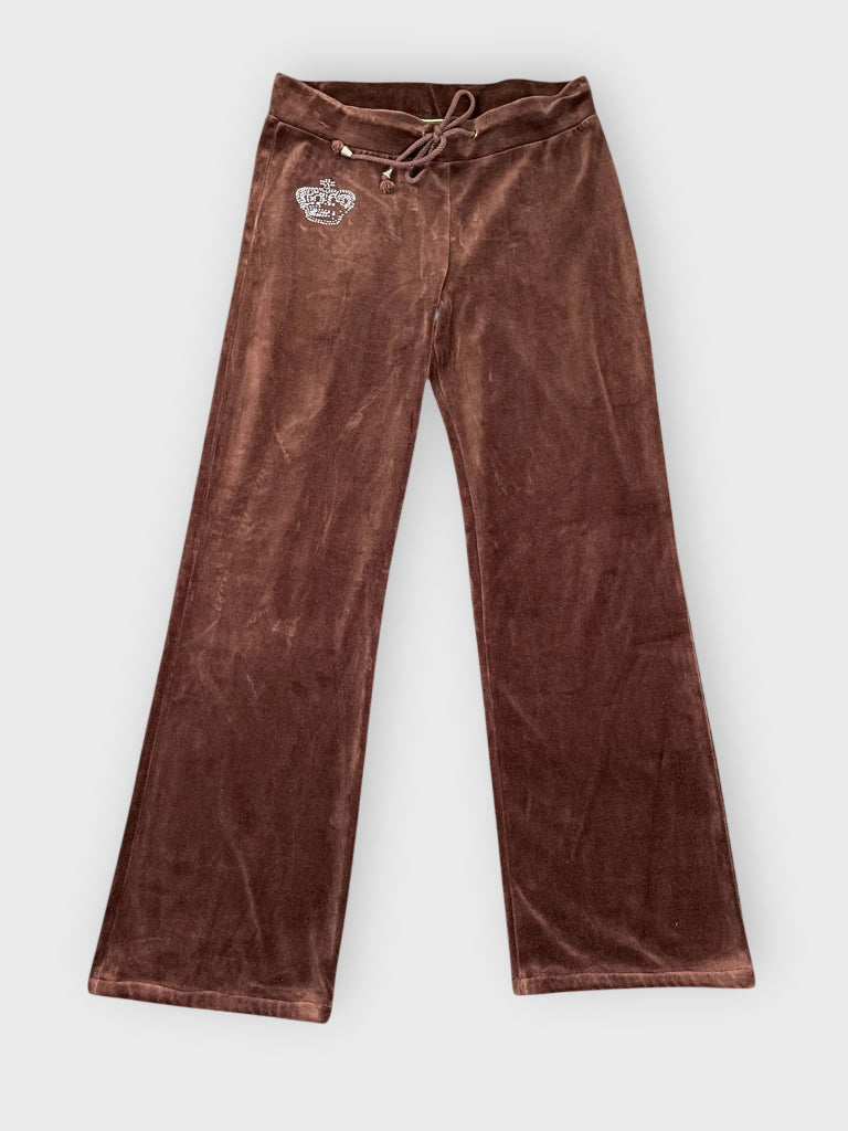 Brown Velour Pants with Rhinestone Crown (L)