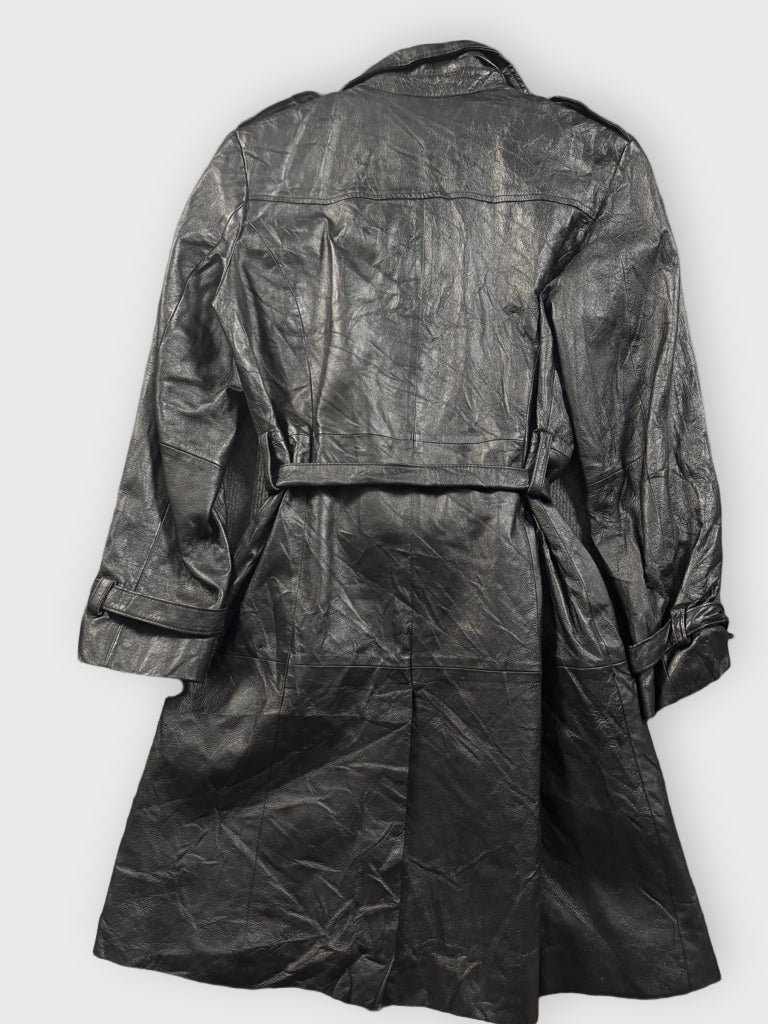 back view, Terry Lewis Black Long Leather Coat, vintage Y2K second hand piece