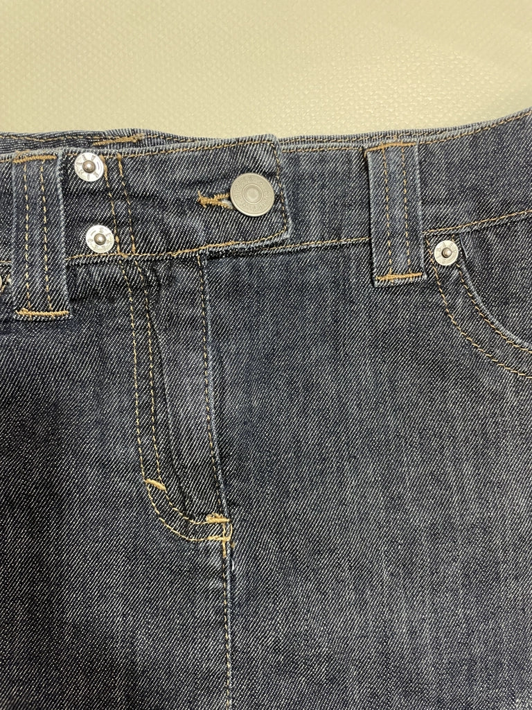 detail view, Dark Indigo Denim Mini Skirt Sisley Low Waist Essential, vintage Y2K second hand piece, image 6