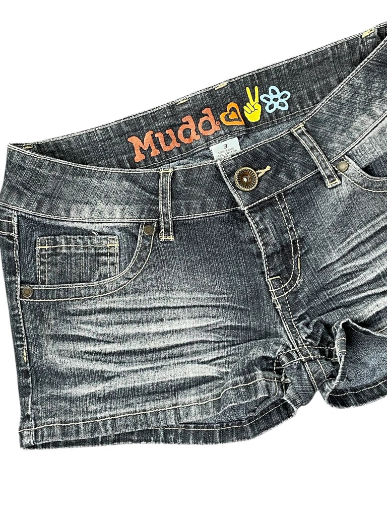 detail view, Mudd Grey Wash Vintage Denim Hotpants, vintage Y2K second hand piece, image 6