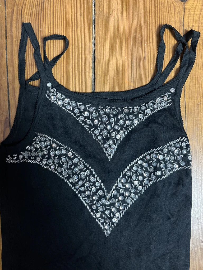 detail view, Black Crop Top with Glitter, vintage Y2K second hand piece, image 5
